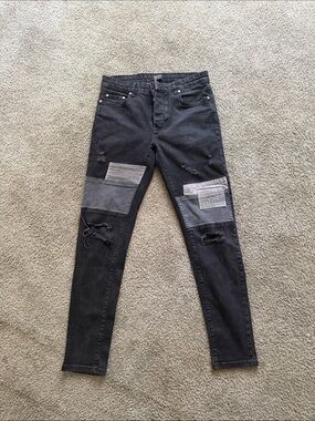 BOOHOOMAN Distressed Patch Skinny Jeans